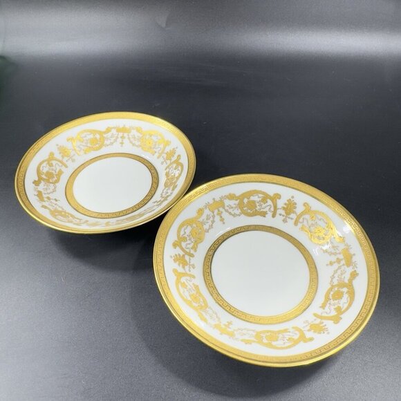 Jules Etienne Fine Porcelain Gold Raised 4.5Inch Bowl Dish Set 2 Made In Paris - Picture 12 of 12